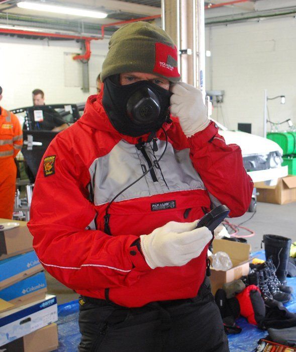 Expedition equipment testing, comms check before cold chamber test