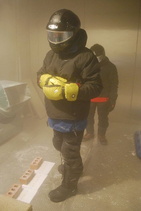 Expedition equipment testing, comfort scoring in cold chamber