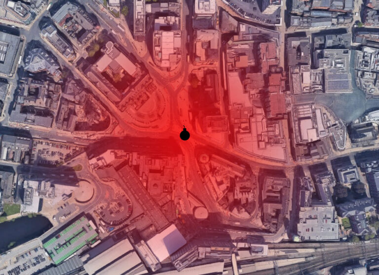 Building Blast Vulnerability with a device mapped on a city centre.